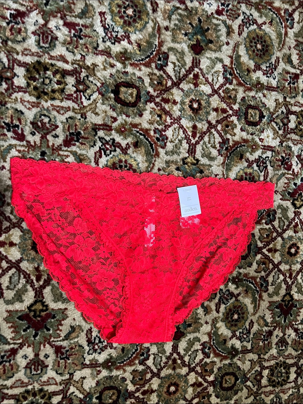Auden Bright Red Floral Lace Bikini Underwear Size Large New